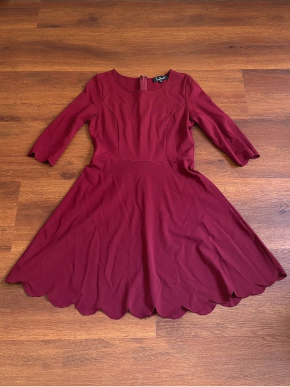 Lulus Burgundy Scallop Hem Fit & Flare Dress - M